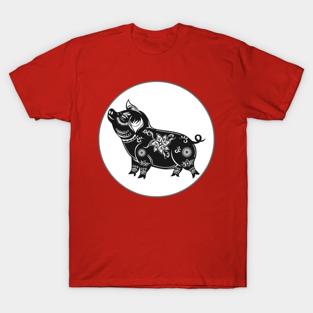 Year Of The Pig Chinese Paper Cut Art Design T-Shirt by WorldMusicGal